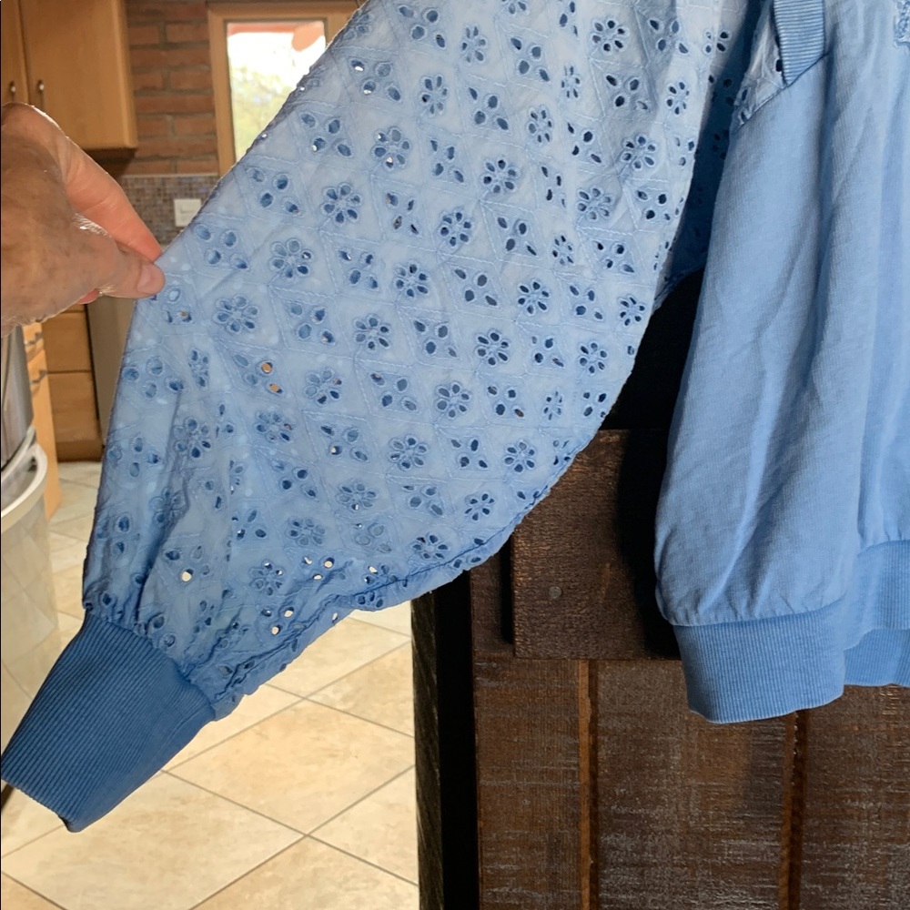 Anthropologie Pilcro Women Washed Eyelet Blue Sweatshirt Top Size XXS Preppy - Picture 10 of 16